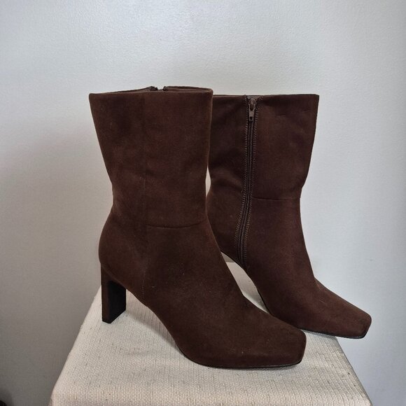 Chocolate Brown Faux Suede Boots - Picture 1 of 14